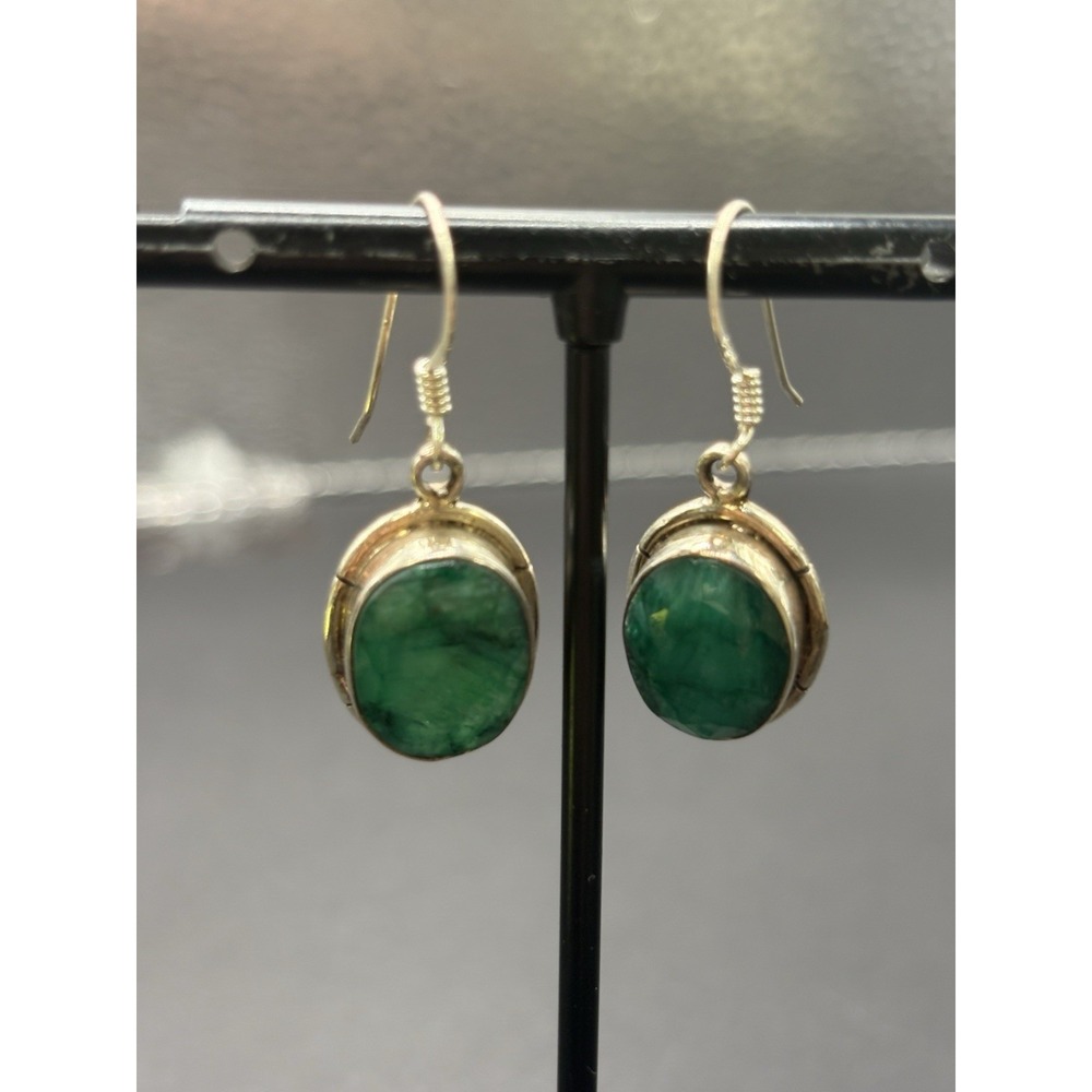 Vintage Sterling Silver Green Quartz Dangle Earrings 7 Grams G24